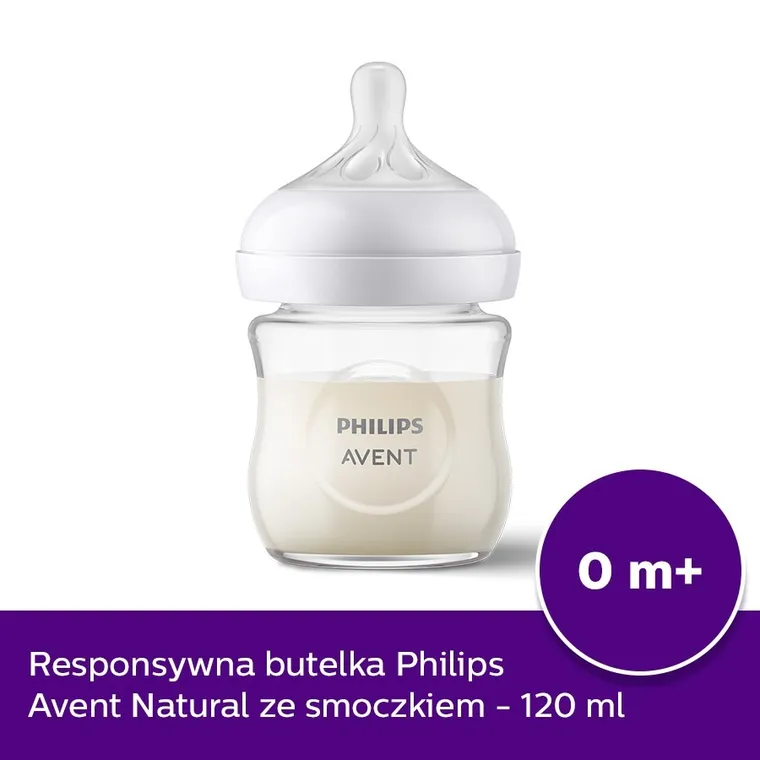 Philips Avent, Responsywne Butelki Natural, szklana butelka, 120 ml