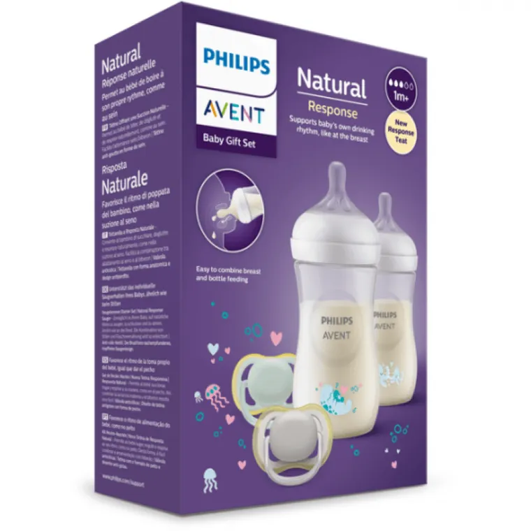 Philips Avent, Responsywne Butelki Natural, zestaw, 2x butelka 260 ml + 2x smoczek 0-6m