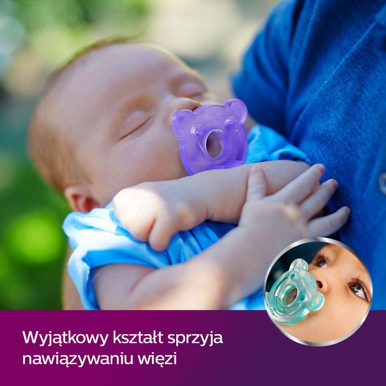 Philips Avent, Soothie, smoczek uspokajający, miś, różowy, 0-3m, 2 szt.