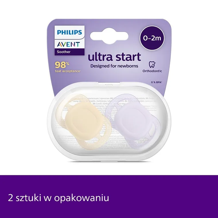 Philips Avent, Ultra Start, smoczek ortodontyczny, 0-2 m, 2 szt.