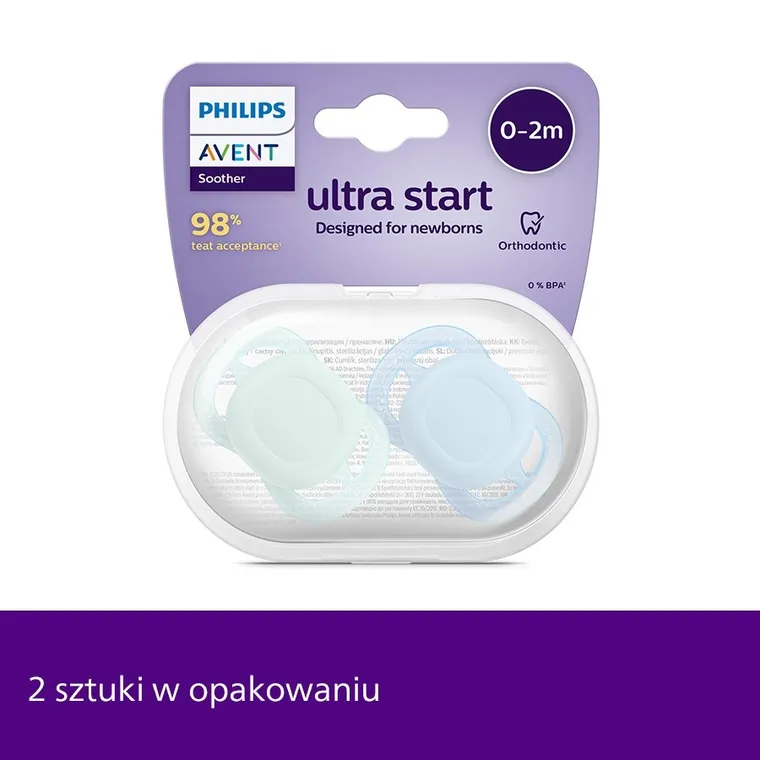 Philips Avent, Ultra Start, smoczek ortodontyczny, 0-2 m, 2 szt.