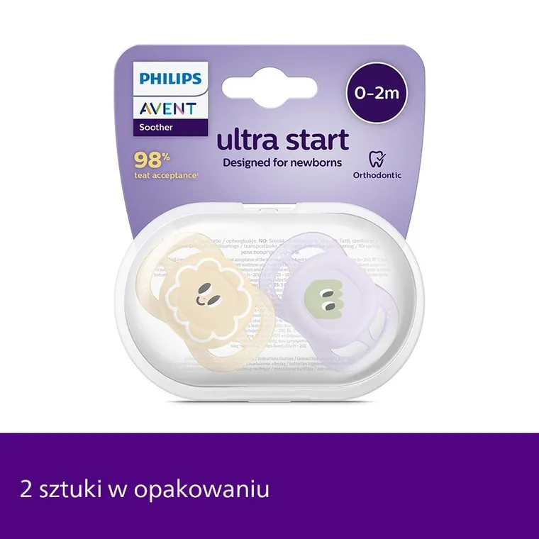 Philips Avent, Ultra Start, smoczek ortodontyczny, 0-2 m, 2 szt.