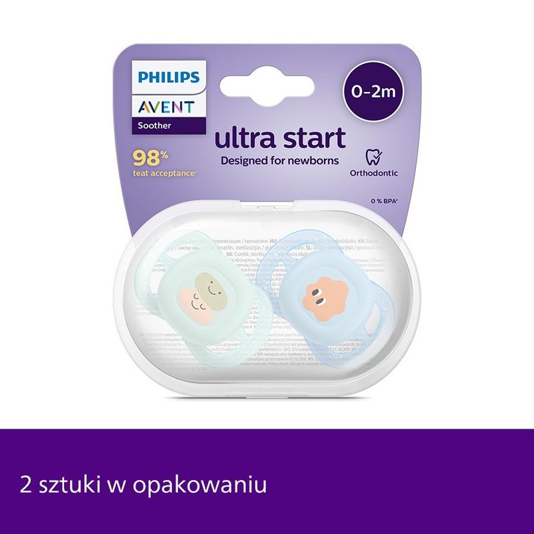Philips Avent, Ultra Start, smoczek ortodontyczny, 0-2 m, 2 szt.