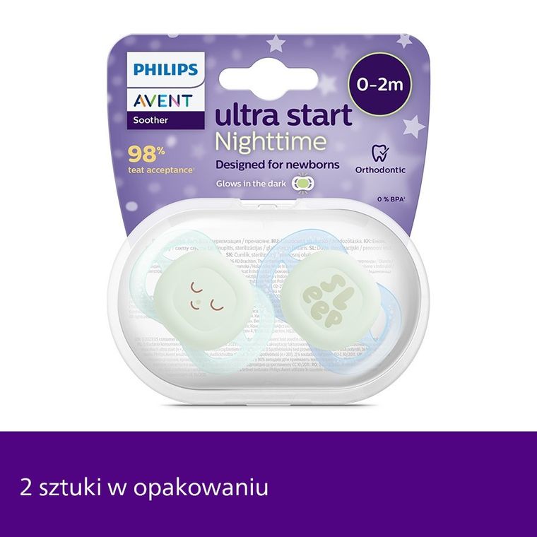 Philips Avent, Ultra Start, smoczek ortodontyczny, 0-2 m, 2 szt.