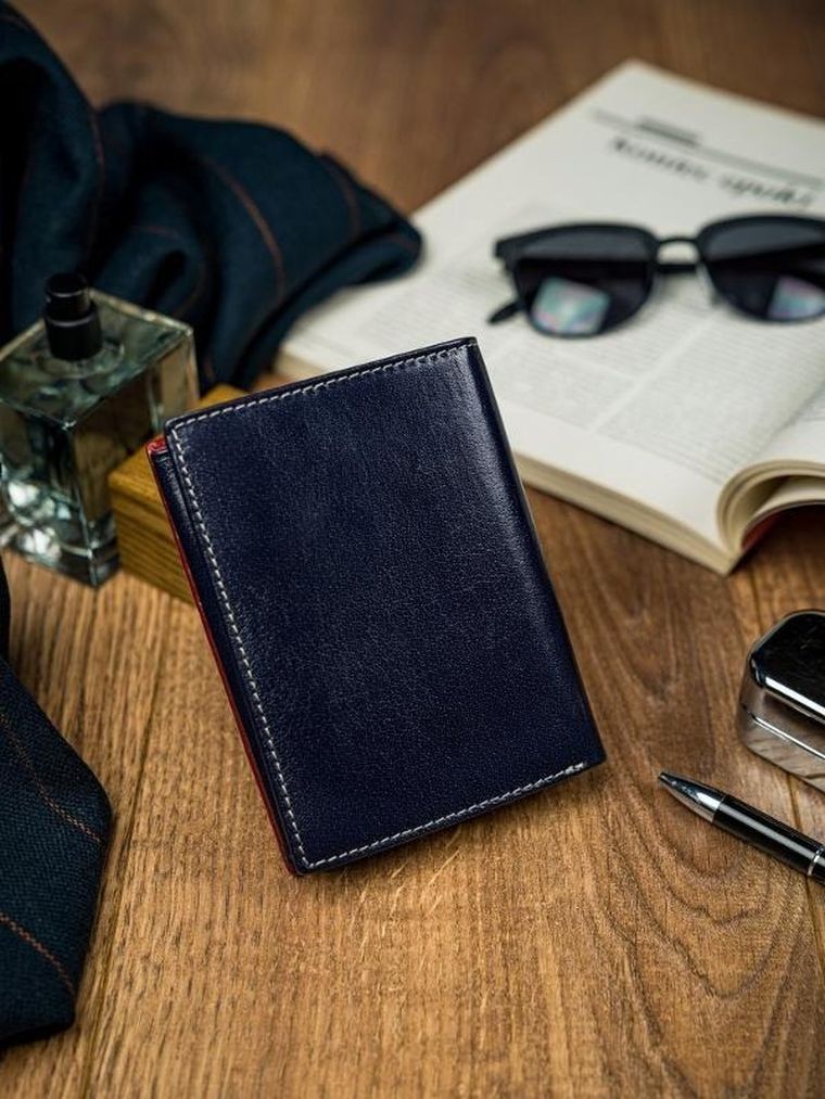 Pionowy portfel męski, dwukolorowy, skóra naturalna HQ, Rovicky