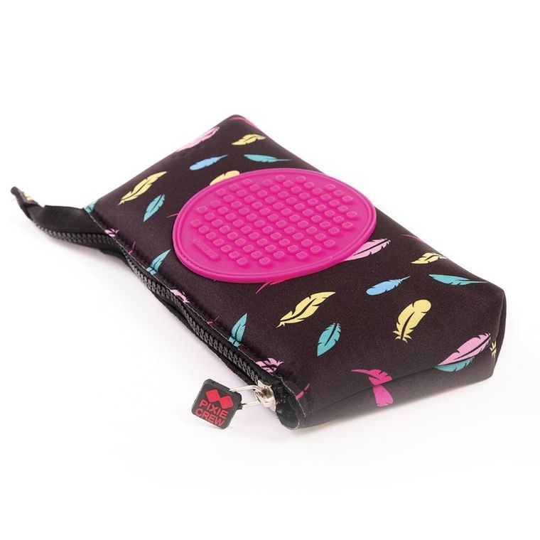 Pixie Crew, neoprenowy piórnik saszetka, piórka, różowy panel