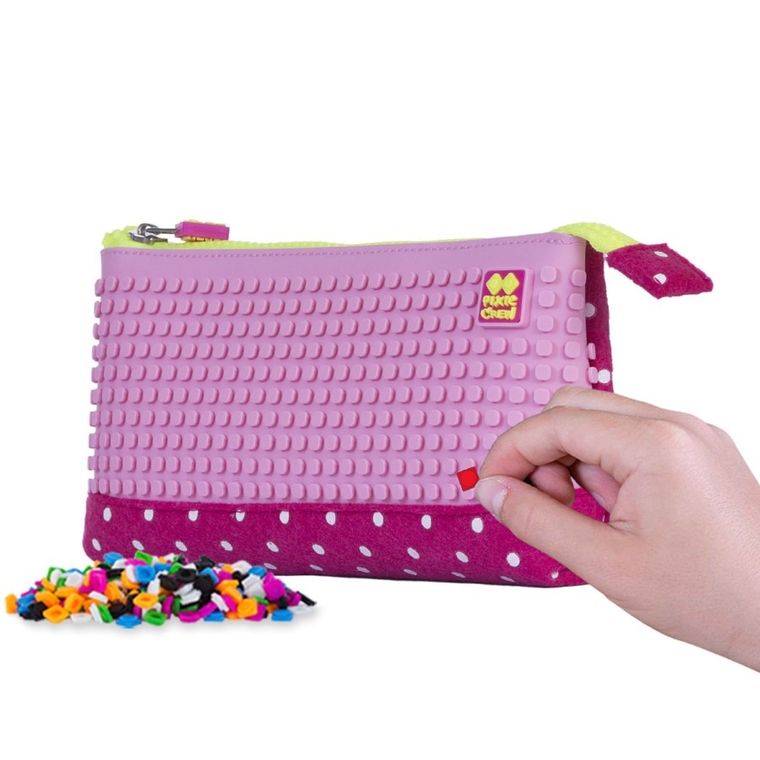 Pixie Crew, piórnik saszetka, białe kropki, różowy panel