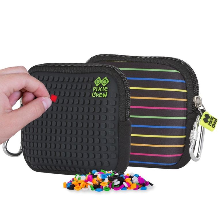 Pixie Crew, saszetka, kosmetyczka, kolorowe linie, czarny panel