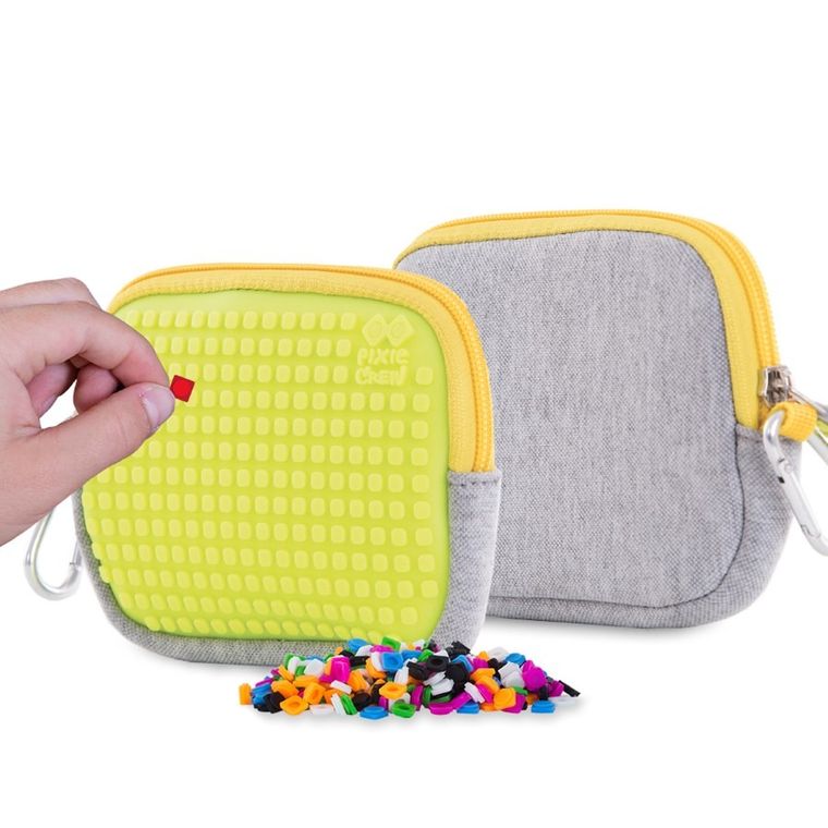 Pixie Crew, saszetka, kosmetyczka, szara, neonowy żółty panel