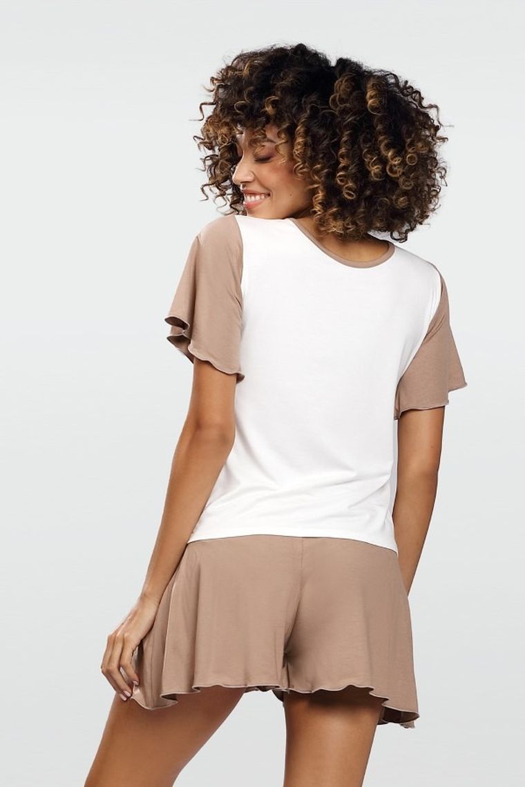 Piżama damska, biało-beżowa, Alana, Dkaren