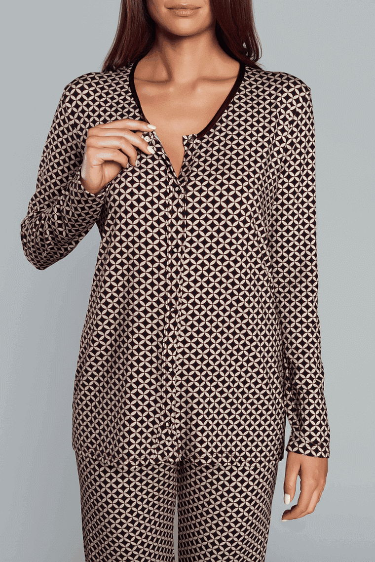 Piżama damska, brązowa, Iluzja, Italian Fashion