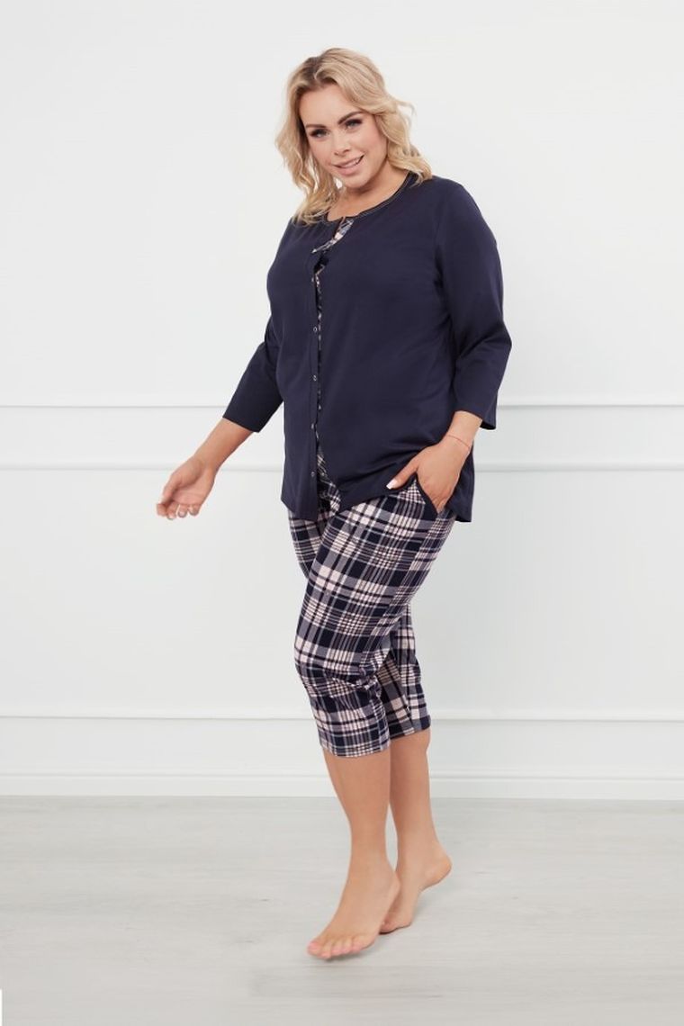 Piżama damska, plus size, granatowa, Dona, Italian Fashion