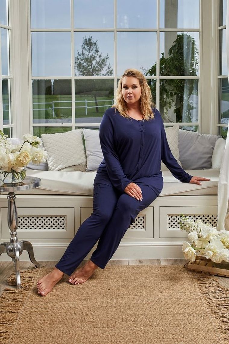 Piżama damska, plus size, granatowa, Song, Italian Fashion