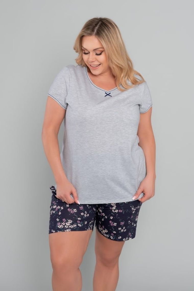 Piżama damska, plus size, szaro-granatowa, Celestina, Italian Fashion