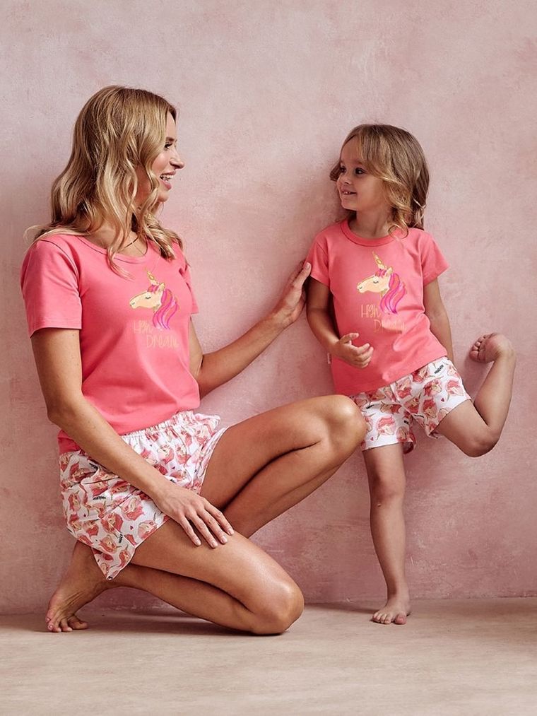 Piżama dziewczęca, koralowo-biała, Taro