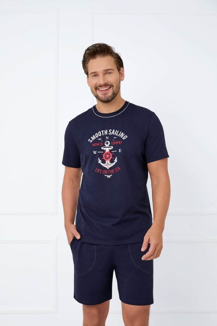 Piżama męska, plus size, granatowa, Italian Fashion