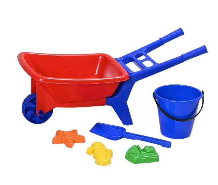Plasto, taczka z akcesoriami do piasku, czerwona/niebieska, 56 cm