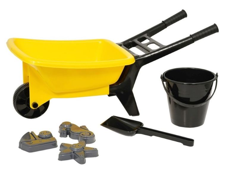 Plasto, taczka z akcesoriami do piasku, żółta/turkusowa, 56 cm