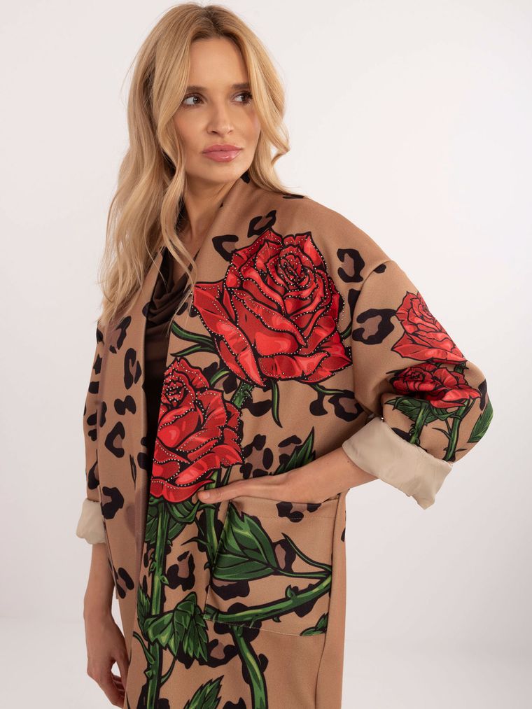 Płaszcz damski, brązowy, Italy Moda