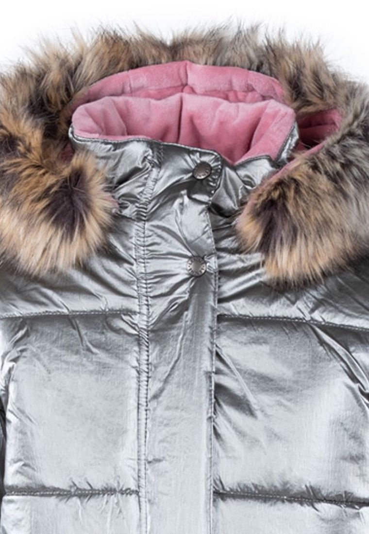 Płaszcz dziewczęcy z kapturem, srebrny, Lenne