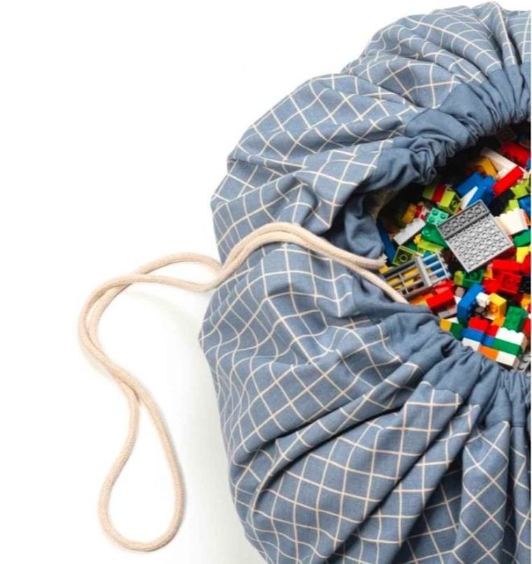 Play&Go, worek na zabawki i mata do zabawy, Organic Grid Blue, 140 cm