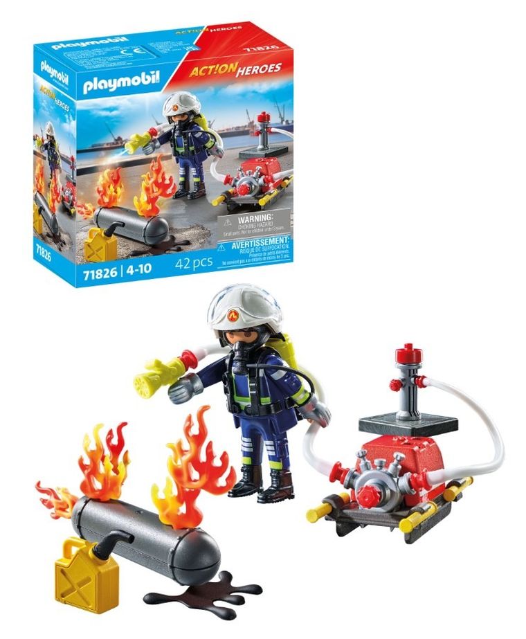 Playmobil, Action Heroes, Strażak z pompą wodną, 71826