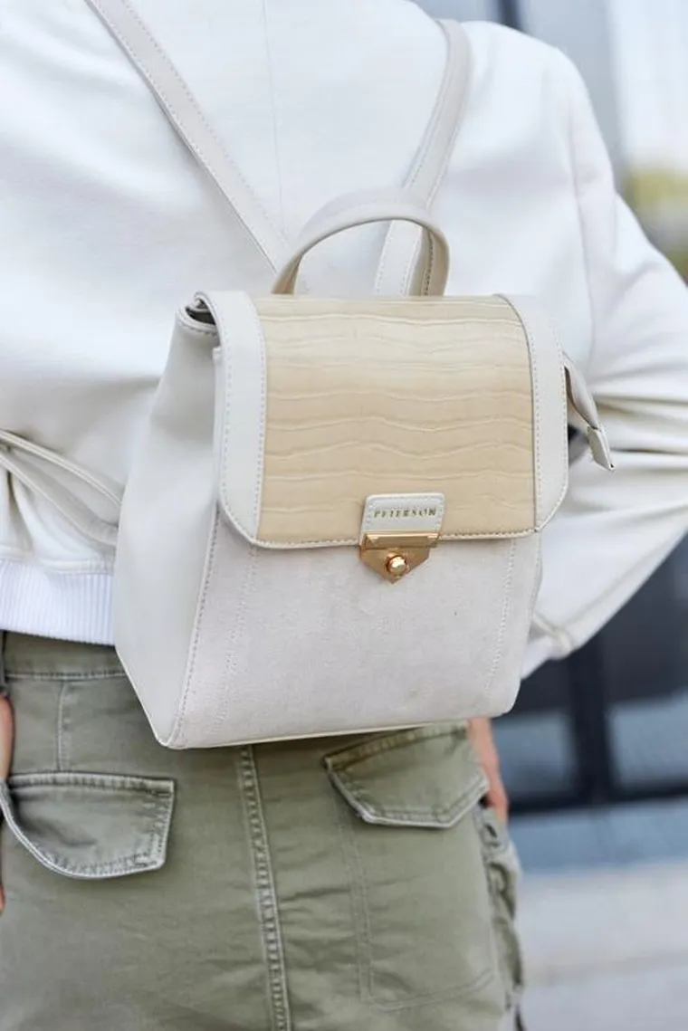 Plecak, beżowy, skóra ekologiczna, Peterson