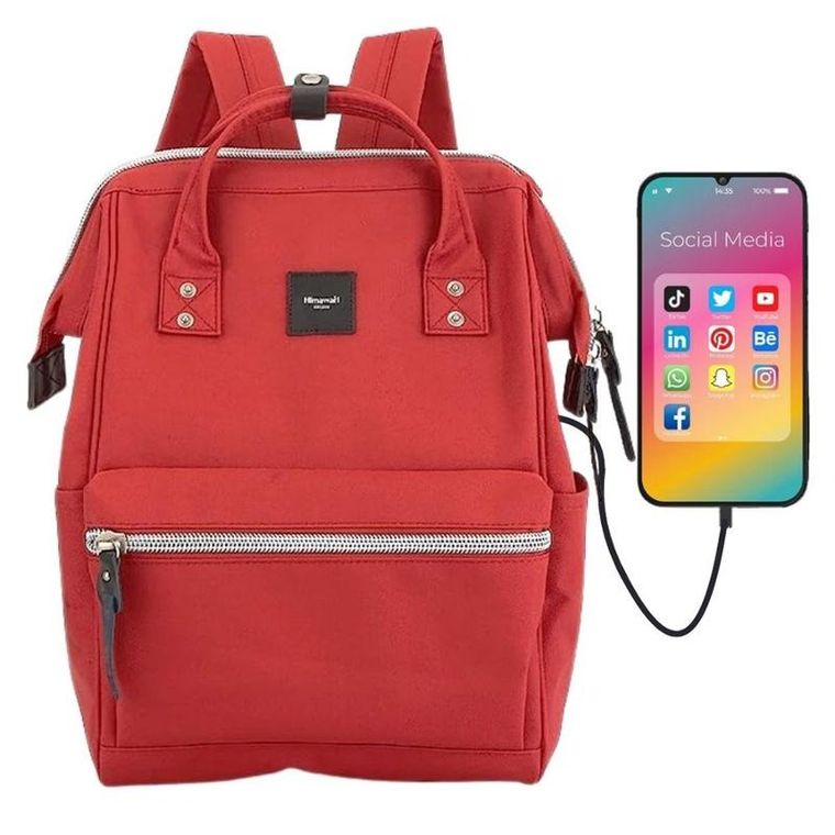 Plecak miejski na laptopa, czerwony, port USB, Himawari