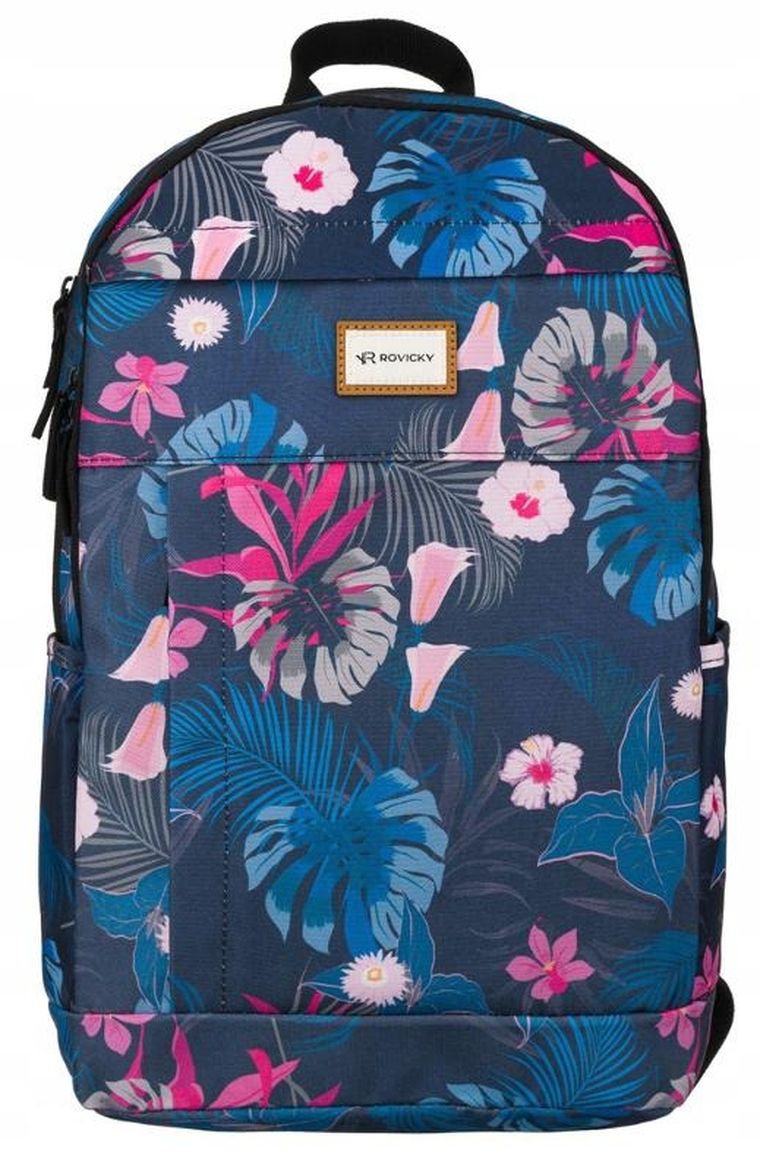 Plecak miejski, niebieski, roślinny wzór, Rovicky
