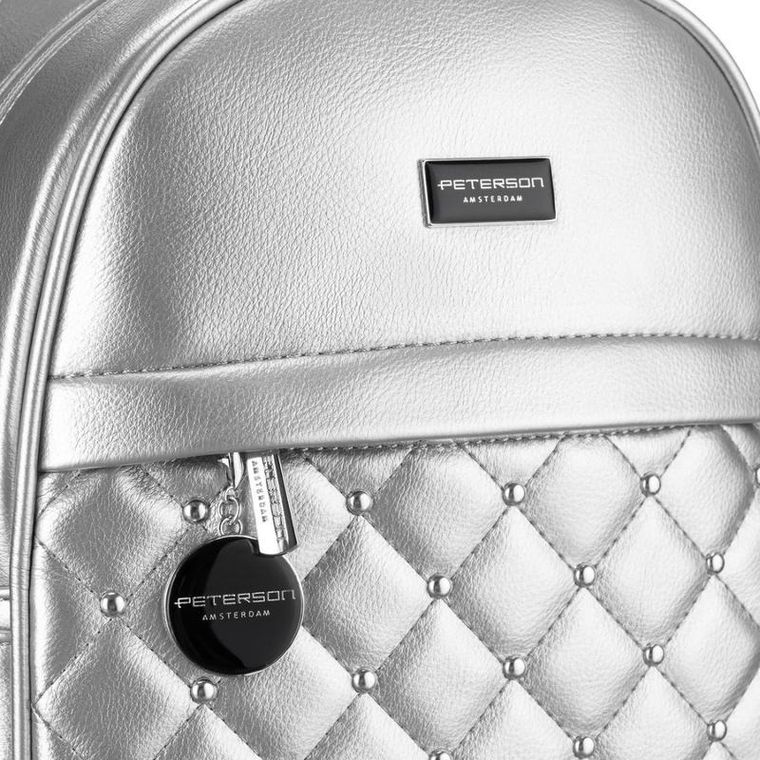Plecak miejski, srebrny, skóra ekologiczna, Peterson