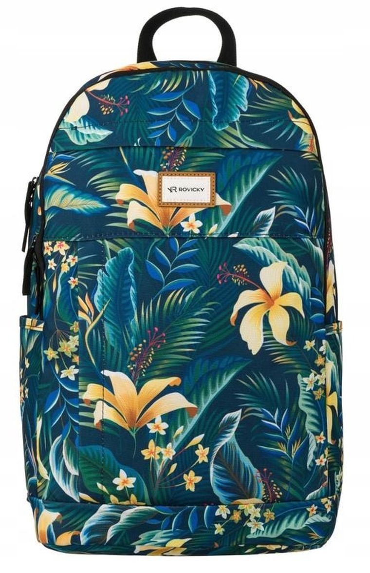 Plecak miejski, turkusowy, roślinny wzór, Rovicky