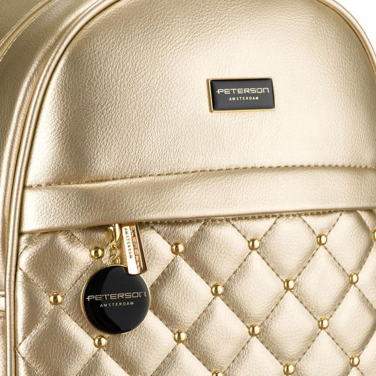 Plecak miejski, złoty, skóra ekologiczna, Peterson