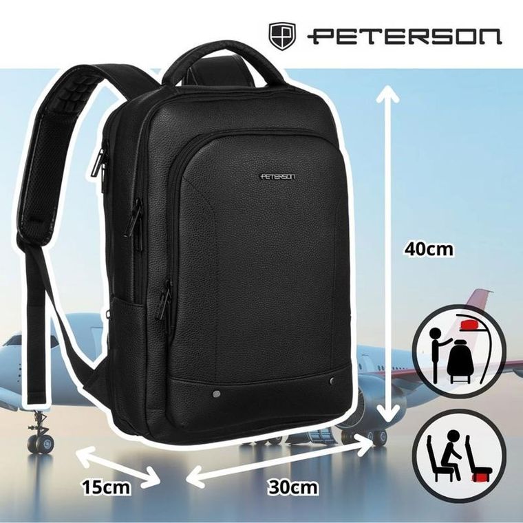 Plecak podróżny na laptopa, bagaż podręczny do samolotu, czarny, Peterson