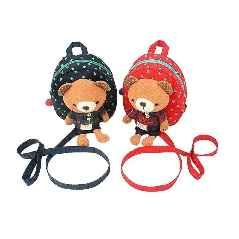 Plecak ze smyczą zabezpieczającą, miś, granatowy