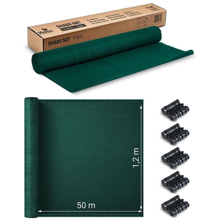 Plonos, siatka cieniująca, zielona, 1,2-50m 140g/m2