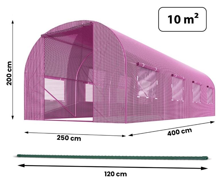 Plonos, tunel ogrodowy 2,5-4m, 10m2, różowy