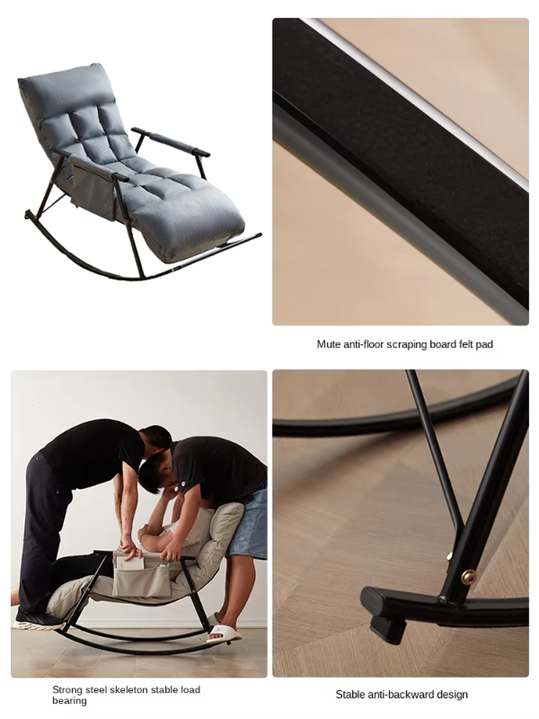 Pojedynczy fotel bujany z czarną metalową podstawą, szary