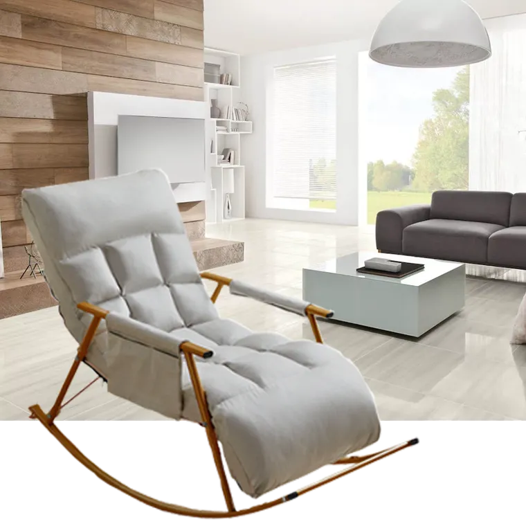 Pojedynczy fotel bujany ze złotą metalową podstawą, biały