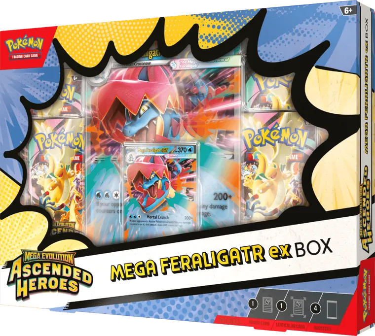 Pokemon TCG: Mega Evolution, Ascended Heroes, Mega Feraligatr ex Box, gra karciana