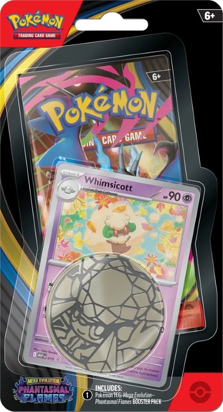 Pokemon TCG: Mega Evolution, Phantasmal Flames, Checklane Blister, Cottonee/Whimsicott, gra karciana, dodatek