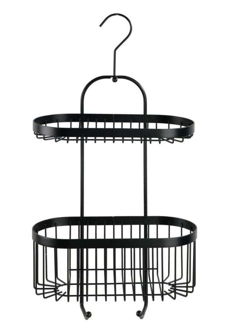 Półka łazienkowa, zawieszana, classic-plus, 2 poziomy + 2 haczyki