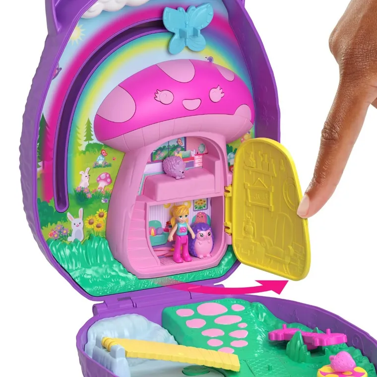 Polly Pocket, Kompaktowa torebka Rodzina Jeżyków, zestaw z figurkami i akcesoriami