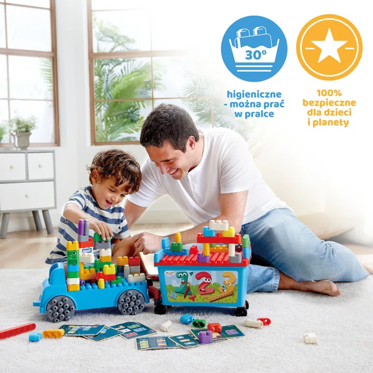 PolyM, Licz i baw się, Laweta, klocki konstrukcyjne w aucie, 114 elementów