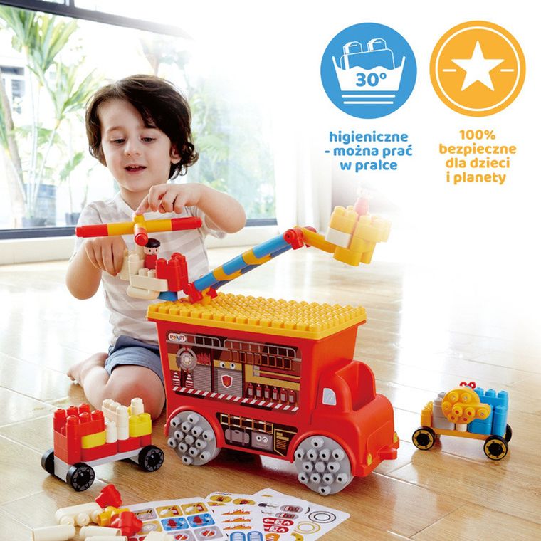 PolyM, Straz pożarna, klocki konstrukcyjne w aucie, 106 elementów