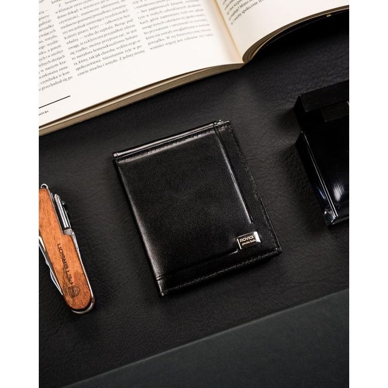 Portfel, banknotówka, czarny, skórzany, Rovicky