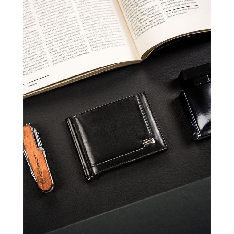 Portfel, banknotówka, czarny, skórzany, Rovicky