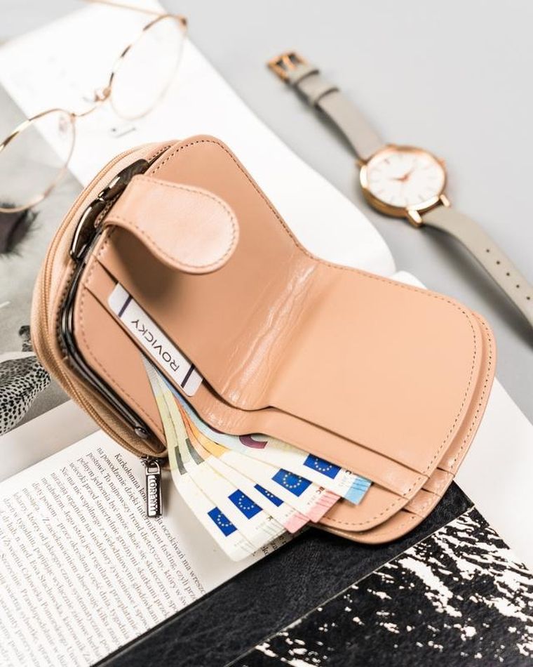 Portfel, beżowy, skórzany, Lorenti