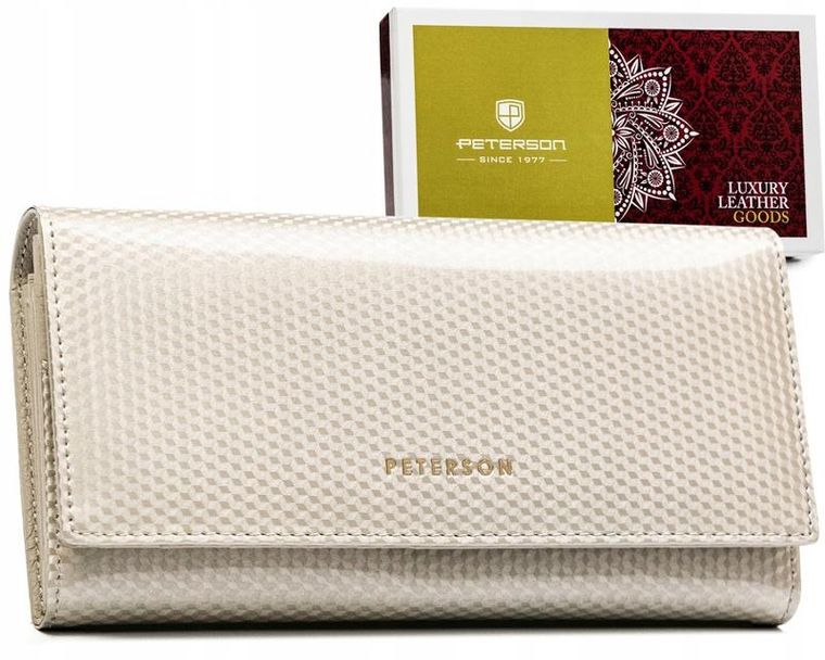 Portfel, beżowy, skórzany, Peterson