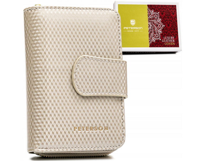 Portfel, beżowy, skórzany, Peterson