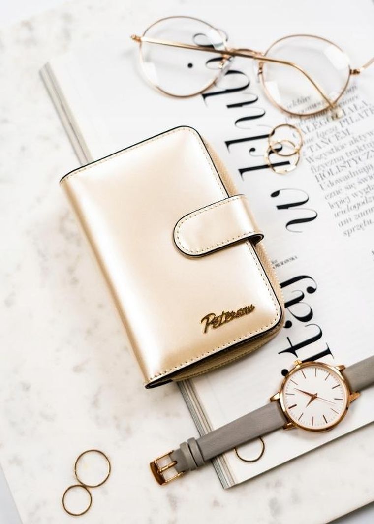 Portfel, beżowy, skórzany, Peterson